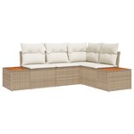 Ensemble de Canapé de Jardin de 4 Pièces avec Coussins Beige Poly Rattan Acacia