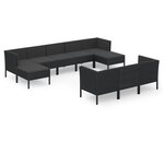 Salon de jardin meuble d'extérieur ensemble de mobilier 10 pièces avec coussins résine tressée noir 02_0015173