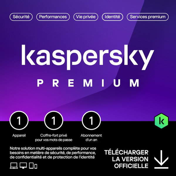 Kaspersky Premium - Licence 1 an - 1 appareil - A télécharger