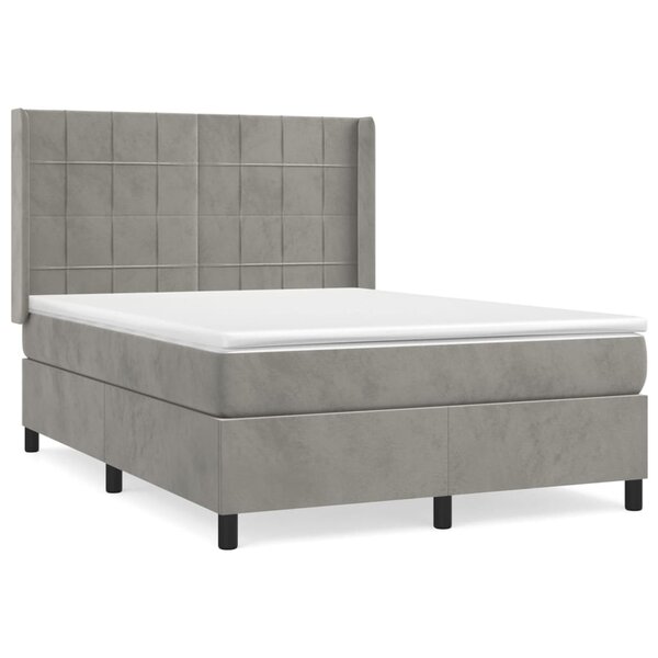 vidaXL Sommier à lattes de lit et matelas Gris clair 140x190cm Velours