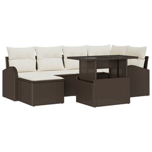 vidaXL Ensemble de canapé de jardin 7 pièces avec coussins marron en poly rattan
