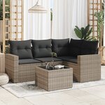vidaXL Salon de jardin 5 Pièces avec coussins gris résine tressée