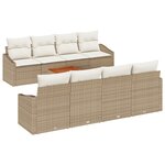 vidaXL Ensemble de Canapé de Jardin 7 Pièces avec Coussins Beige Rotin Poly Acacia