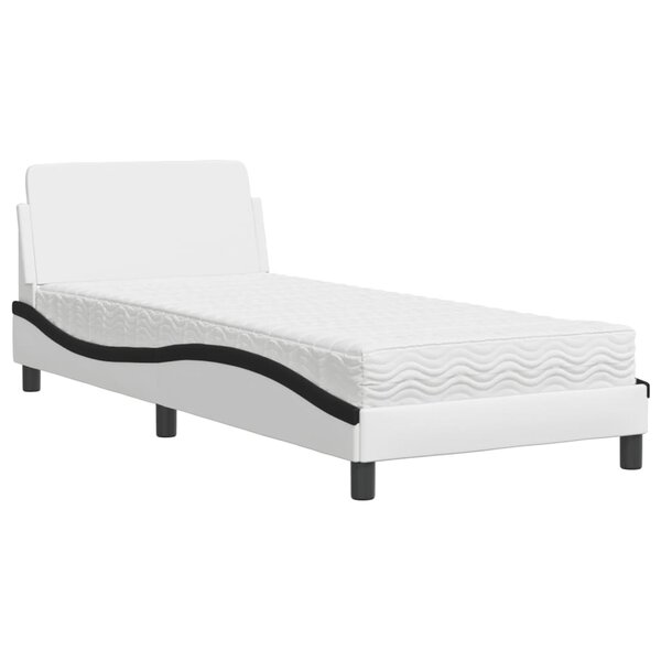 vidaXL Lit avec matelas blanc et noir 90x190 cm similicuir