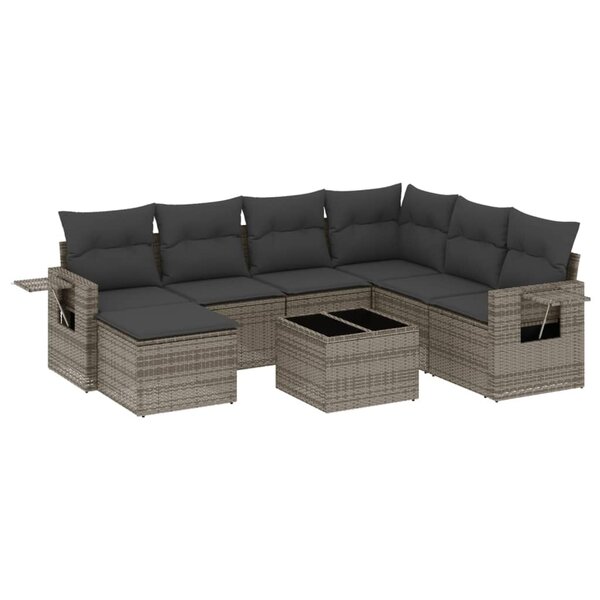 vidaXL Salon de jardin 8 Pièces avec coussins gris résine tressée