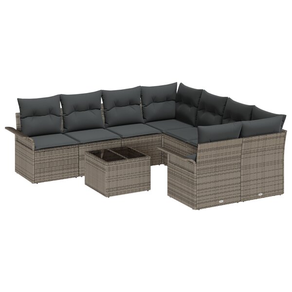 vidaXL Ensemble de Canapés de Jardin 9 Pièces avec Coussins Gris en Poly Rattan