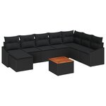 vidaXL Ensemble de canapé de jardin 9 pièces avec coussins Noir Poly Rattan Acacia
