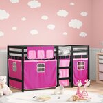 vidaXL Lit mezzanine enfants et rideaux rose 90x190cm bois pin massif