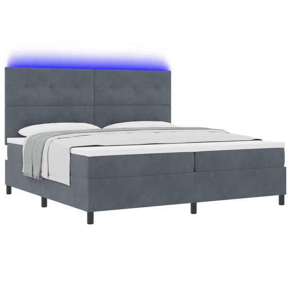 Lit coffre vidaXL avec matelas et LED gris foncé 200x200 cm en velours