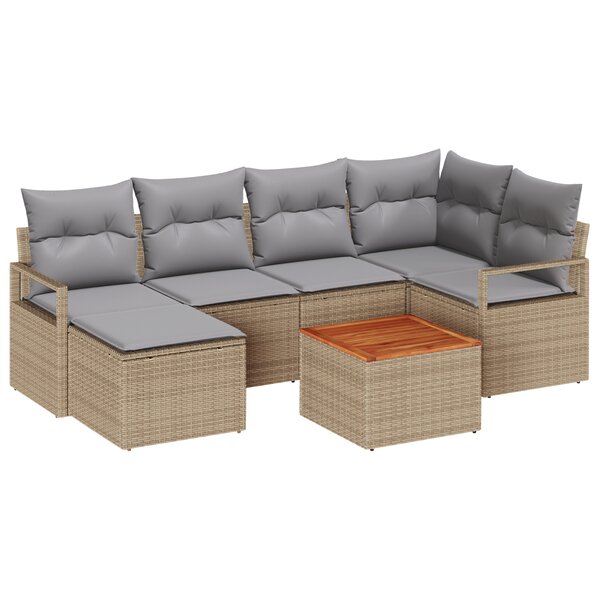 Canapés de Jardin 8 Pièces avec Coussins Beige Rattan Poly Acacia
