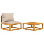 vidaXL Salon de jardin avec coussins 2 Pièces bois massif acacia