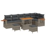 Set de canapés de jardin 9 pièces avec coussins gris poly rattan acacia
