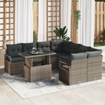 Ensemble de canapé de jardin de 9 pièces avec coussins en poly rotin gris