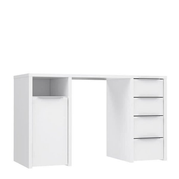 BILBAO Bureau 1 porte 4 tiroirs - Décor papier blanc - L 125 x P 50 x H 75 cm