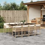 vidaXL Ensemble à manger de jardin et coussins 9 Pièces beige Poly rotin