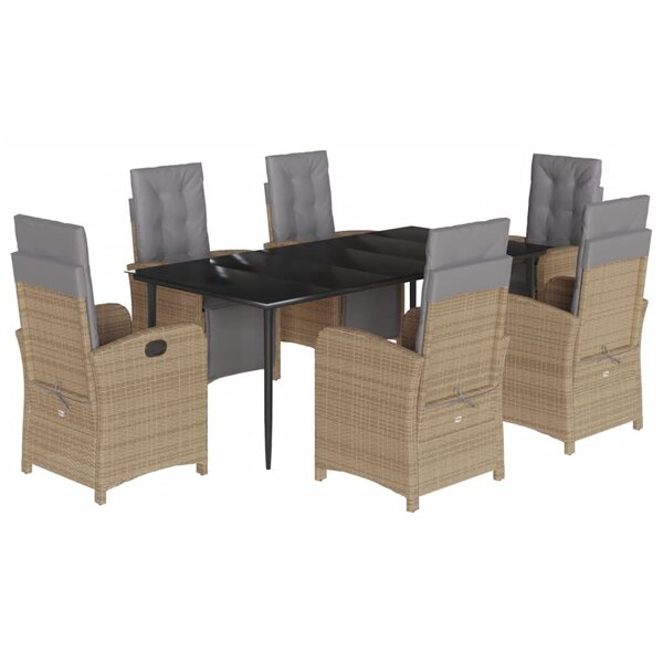 vidaXL Ensemble à manger de jardin et coussins 7 Pièces beige poly rotin