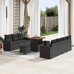 Ensemble de Canapés de Jardin 10 Pièces avec Coussins Noir Poly Rattan Acacia