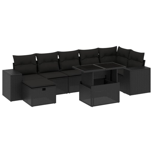 vidaXL Salon de jardin 8 Pièces avec coussins noir résine tressée