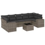 vidaXL Salon de jardin 8 Pièces avec coussins gris résine tressée
