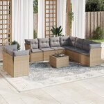 vidaXL Salon de jardin avec coussins 10 Pièces beige résine tressée