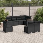 vidaXL Salon de jardin 8 Pièces avec coussins noir résine tressée