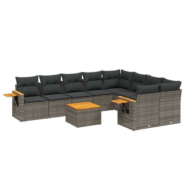 vidaXL Salon de jardin avec coussins 10 Pièces gris résine tressée