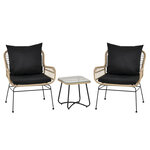 Outsunny Ensemble salon de jardin 3 pièces style exotique 2 fauteuils avec coussins + table basse résine tressée beige métal époxy noir