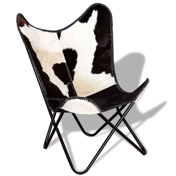 Vidaxl chaise papillon noir et blanc cuir véritable de vache