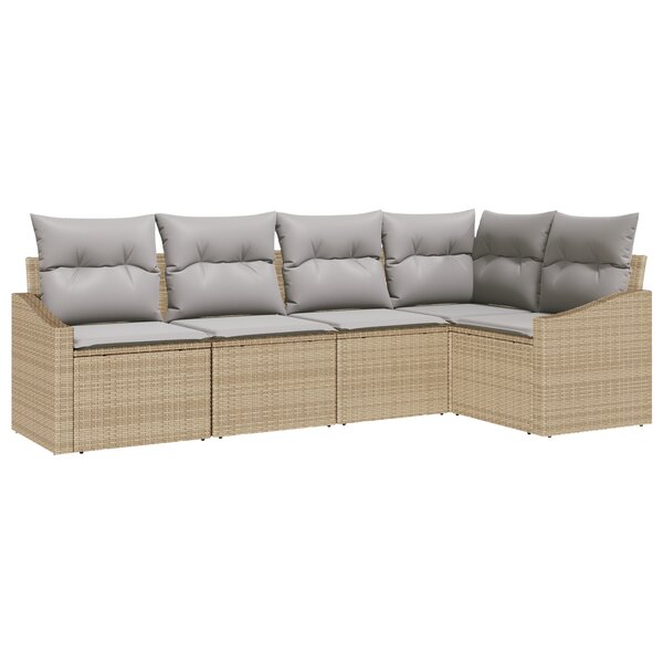 vidaXL Ensemble de canapés de jardin 5 pièces avec coussins beige poly rattan