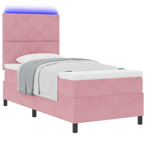 vidaXL Lit à Ressorts avec Matelas & LED Rose 90x190 cm en Velours