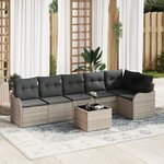 Ensemble de Canapés de Jardin vidaXL 7 Pièces avec Coussins en Rattan Gris