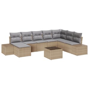 vidaXL Ensemble de canapé de jardin 9 pièces avec coussins noir en poly rattan