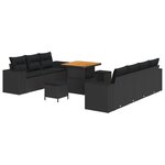 Ensemble de 10 Pièces de Canapé de Jardin avec Coussins Noir Rattan Poly Acacia