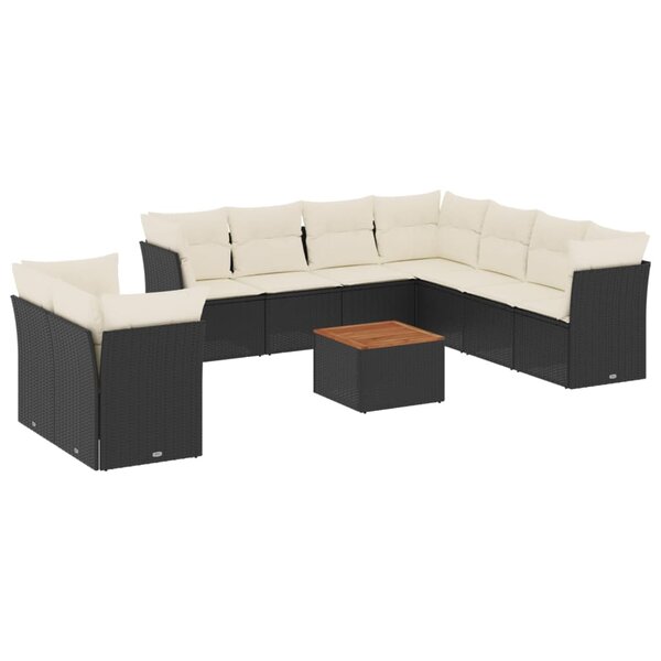 vidaXL Salon de jardin 10 Pièces avec coussins noir résine tressée