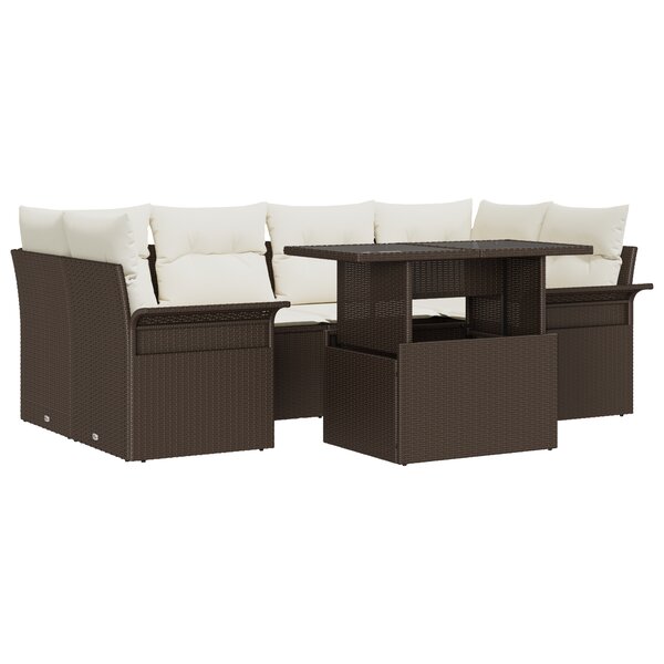 vidaXL Ensemble de canapé de jardin 7 pièces avec coussins en poly rotin brun