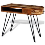 Bureau table meuble travail informatique en bois solide recyclé avec pieds broche en fer 0502087