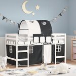 vidaXL Lit mezzanine enfants et tunnel blanc/noir 90x200 cm pin massif
