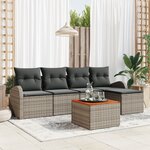 Ensemble de canapé de jardin 6 pièces avec coussins Gris Poly Rotin Acacia