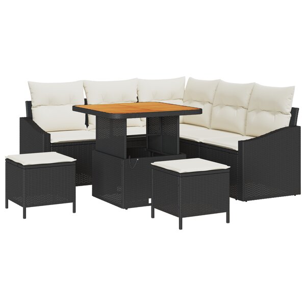 Ensemble de Canapés de Jardin de 8 Pièces avec Coussins Noir Poly Rotin Acacia