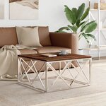 vidaXL Table basse acier inoxydable et bois massif de récupération
