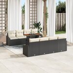 vidaXL Ensemble de repas de jardin 9 pièces avec coussins en poly rotin noir et acacia