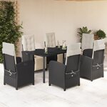 vidaXL Ensemble à manger de jardin coussins 7Pièces Noir Résine tressée