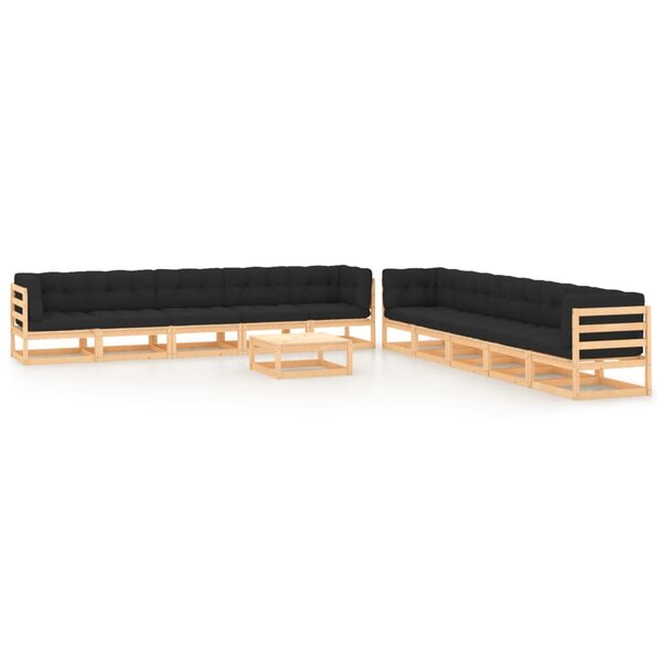 vidaXL Salon de jardin 11 Pièces avec coussins anthracite Pin massif