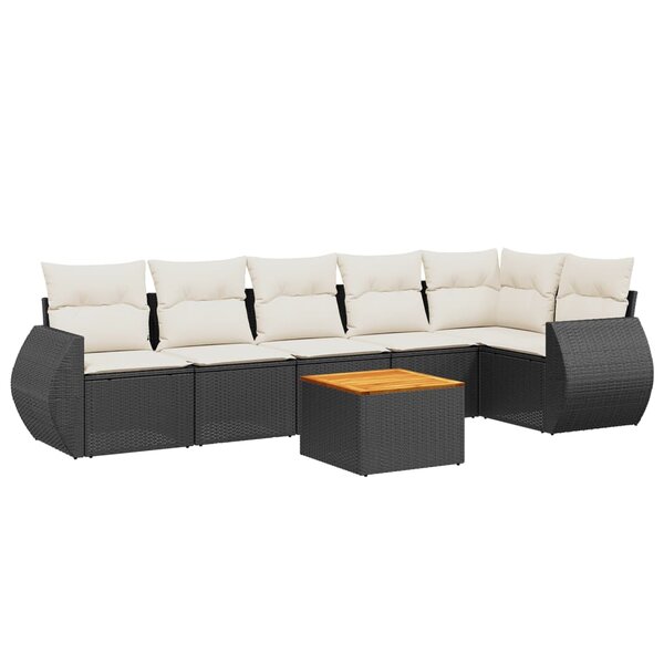vidaXL Salon de jardin 7 Pièces avec coussins noir résine tressée