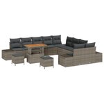 Ensemble de canapé de jardin vidaXL en 13 pièces avec coussins gris rattan synthétique acacia