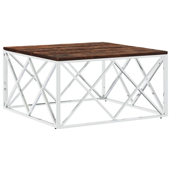 vidaXL Table basse acier inoxydable et bois massif de récupération