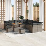 Set de Canapés de Jardin 13 Pièces avec Coussins Gris Rattan Poly Acacia