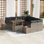 vidaXL Ensemble de salle à manger de jardin de 9 pièces avec coussins en poly rotin gris et acacia
