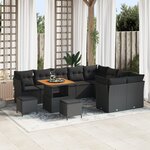 Ensemble de canapé de jardin vidaXL 12 pièces avec coussins noir rattan synthétique acacia
