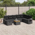 vidaXL Salon de jardin 9 Pièces avec coussins noir résine tressée